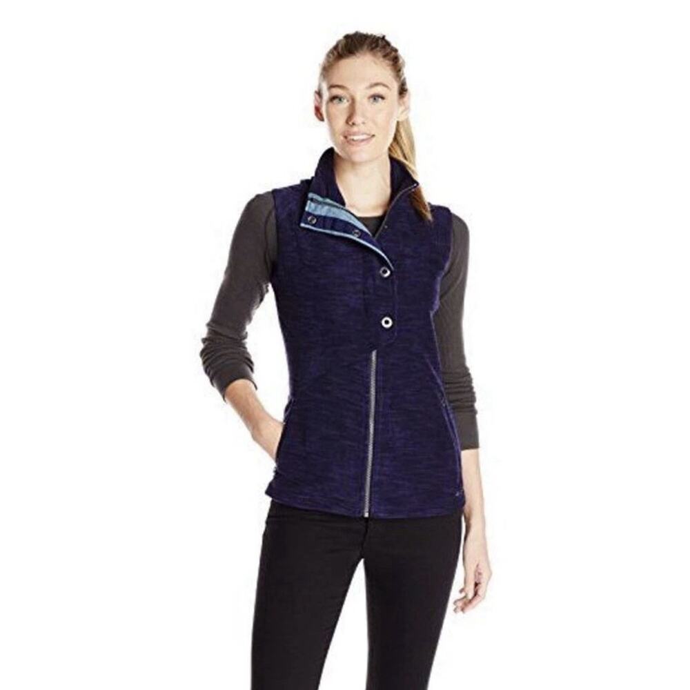 ExOfficio Callaluna Fleece Vest Blue Spacedye Women's Large Zip & Snap